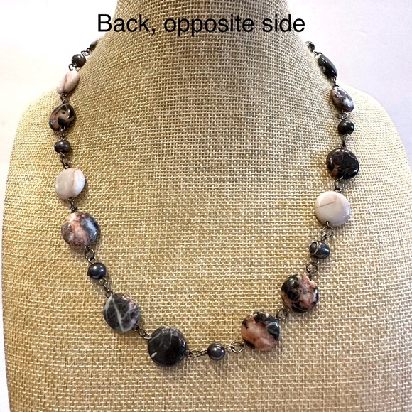 Multi Gemstone Genuine Necklace w/ black baroque pearls, Silver tone w/ toggle - Picture 8 of 11